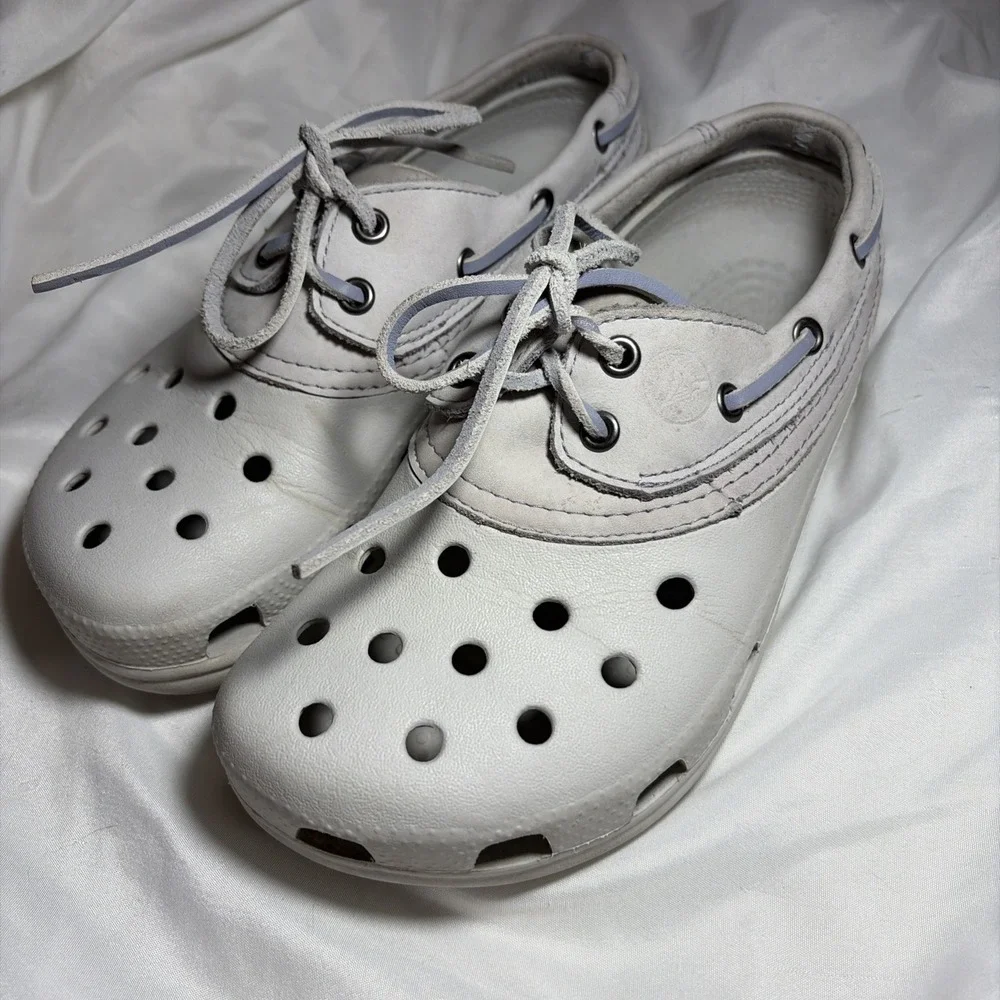 Crocs Pit Crew Islander Deck Boat Shoes , Gray Mens 5 Womens 7
